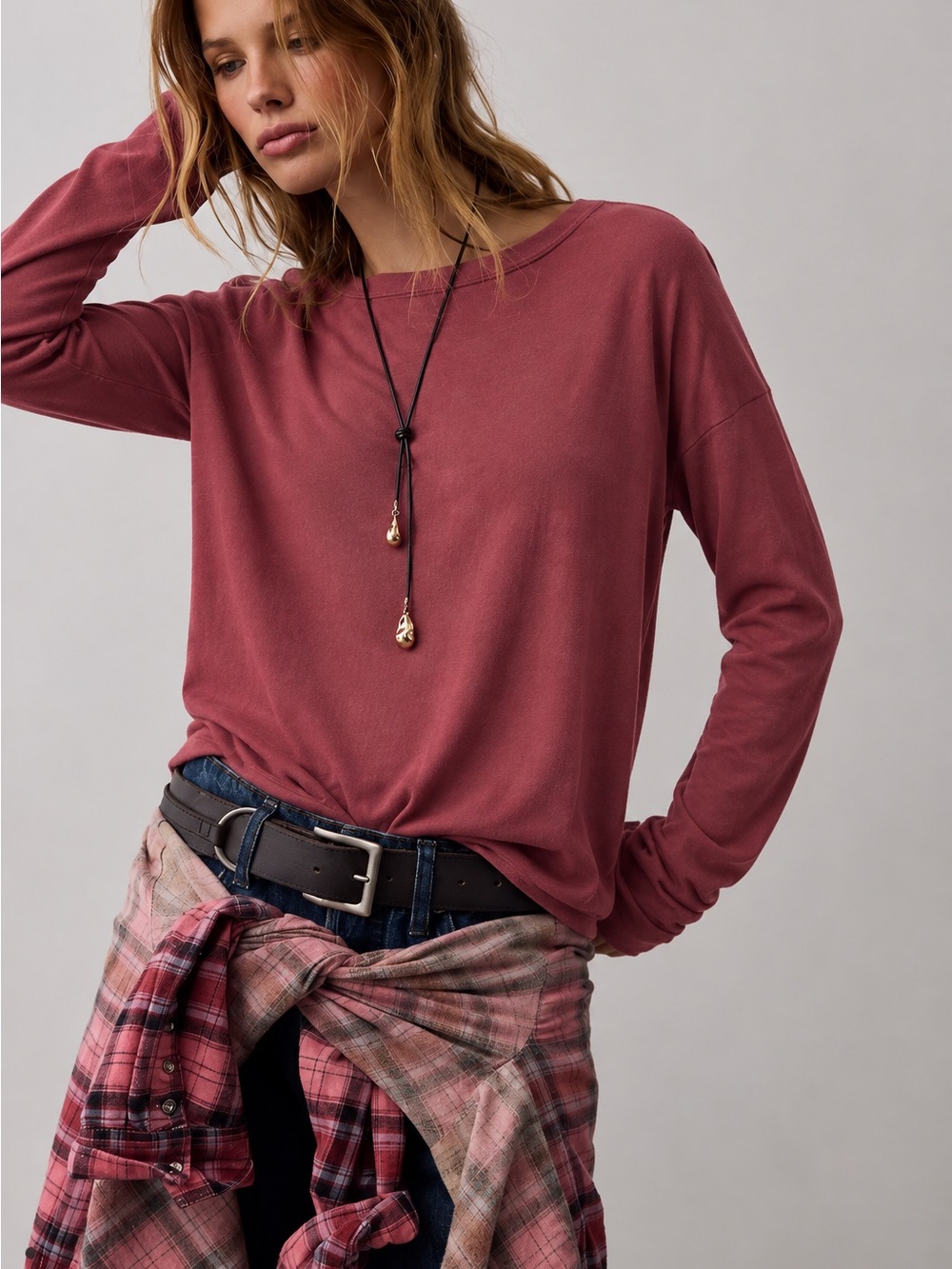 201. Classic Long-Sleeve Tee in Dusty Rose - Women's Top